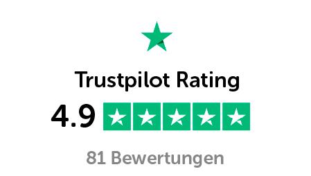 81 Bewertungen auf Trustpilot mit einem Bewertungsdruchschnitt von 4,9